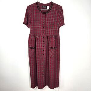 Vintage MHM Dress Women's 10 Red Plaid 90s Preppy Academia Classic Old Money